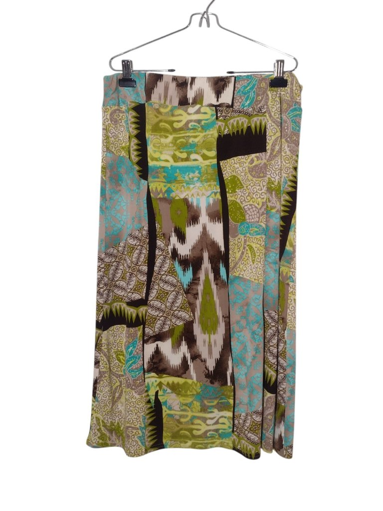 N Touch Womens Flare Pull On Midi Skirt L Elastic Slinky Stretch Artsy Western
